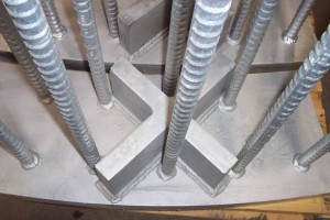 embedded steel with welded bent rebar.